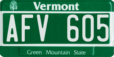 VT license plate AFV605