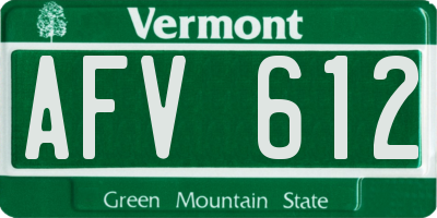 VT license plate AFV612