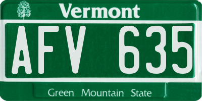 VT license plate AFV635