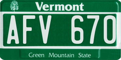 VT license plate AFV670