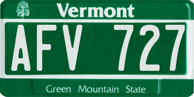VT license plate AFV727