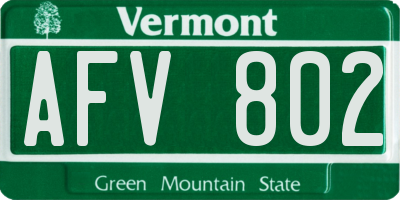 VT license plate AFV802