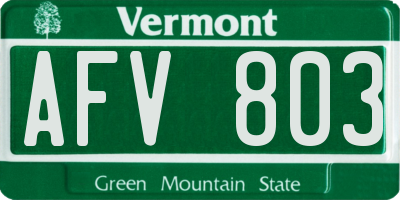 VT license plate AFV803