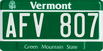 VT license plate AFV807