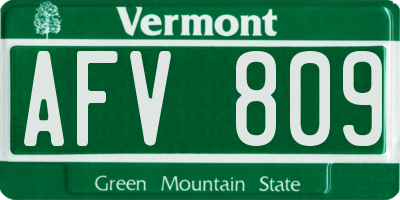 VT license plate AFV809