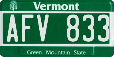VT license plate AFV833
