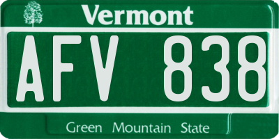 VT license plate AFV838
