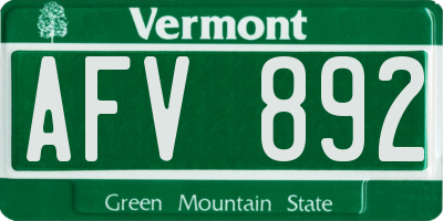 VT license plate AFV892