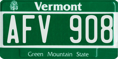 VT license plate AFV908