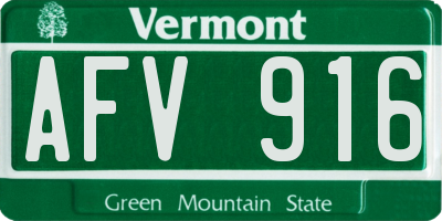 VT license plate AFV916