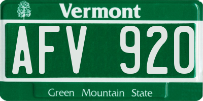 VT license plate AFV920