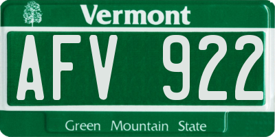 VT license plate AFV922