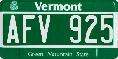 VT license plate AFV925