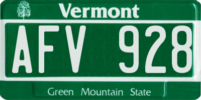 VT license plate AFV928