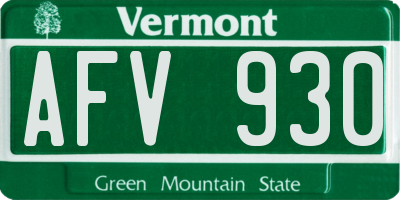 VT license plate AFV930