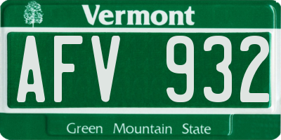 VT license plate AFV932