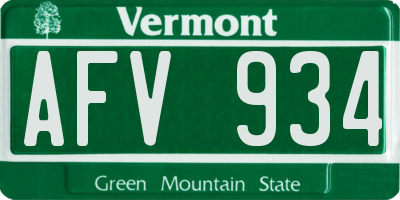 VT license plate AFV934