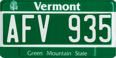 VT license plate AFV935