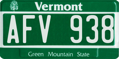 VT license plate AFV938
