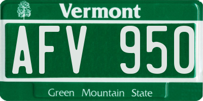 VT license plate AFV950