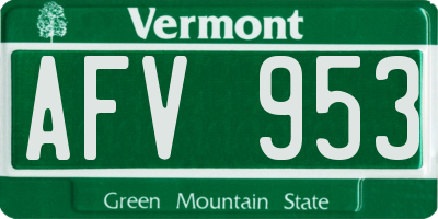 VT license plate AFV953