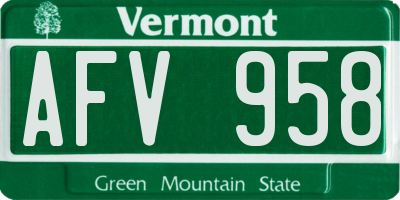 VT license plate AFV958
