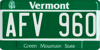 VT license plate AFV960