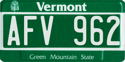 VT license plate AFV962