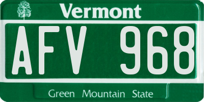 VT license plate AFV968