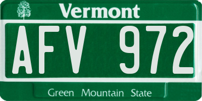 VT license plate AFV972