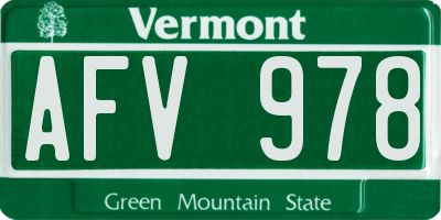 VT license plate AFV978