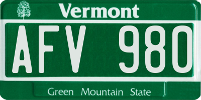 VT license plate AFV980