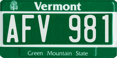 VT license plate AFV981