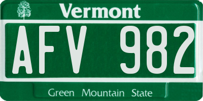 VT license plate AFV982