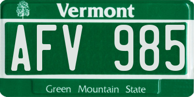 VT license plate AFV985