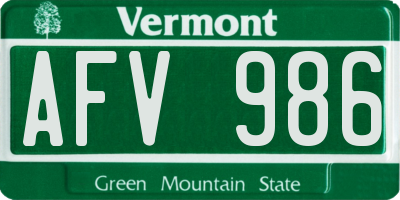 VT license plate AFV986