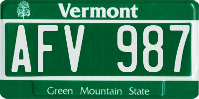 VT license plate AFV987