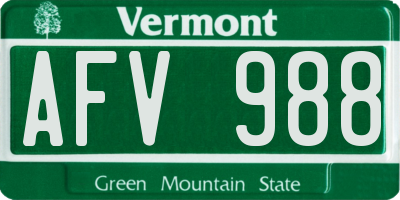 VT license plate AFV988