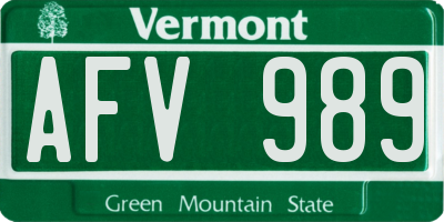 VT license plate AFV989