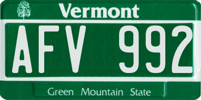 VT license plate AFV992