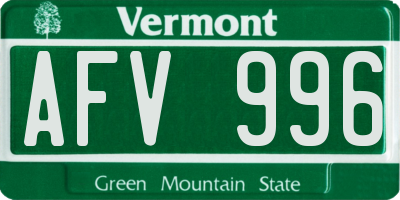 VT license plate AFV996
