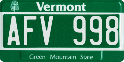 VT license plate AFV998