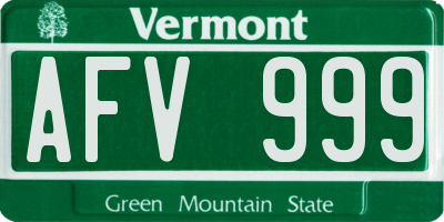 VT license plate AFV999