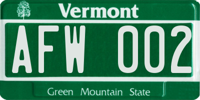 VT license plate AFW002