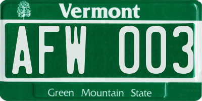 VT license plate AFW003