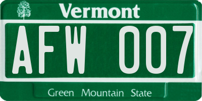 VT license plate AFW007