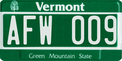 VT license plate AFW009