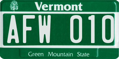 VT license plate AFW010