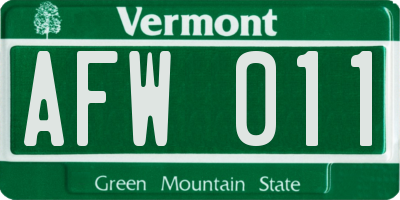 VT license plate AFW011