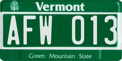 VT license plate AFW013